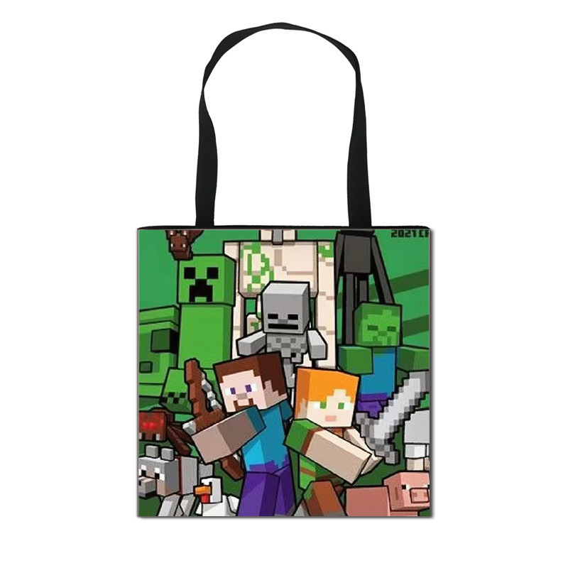 2025 m. naujas tarpvalstybinis „Minecraft“ vaikiškas pirkinių krepšys, animacinių filmukų mokinių laikymo krepšys, madingas madingas krepšys
