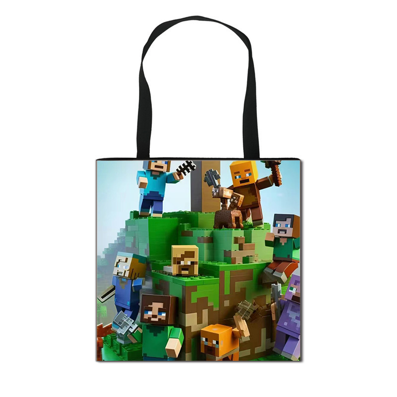 2025 m. naujas tarpvalstybinis „Minecraft“ vaikiškas pirkinių krepšys, animacinių filmukų mokinių laikymo krepšys, madingas madingas krepšys