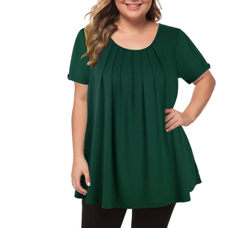 Határokon átnyúló 2025-ös export plus size női ruházat Wish Amazon európai és amerikai kerek nyakú, tiszta színű, rakott, rövid ujjú, hétköznapi póló