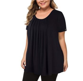 Határokon átnyúló 2025-ös export plus size női ruházat Wish Amazon európai és amerikai kerek nyakú, tiszta színű, rakott, rövid ujjú, hétköznapi póló