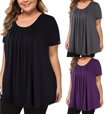 Határokon átnyúló 2025-ös export plus size női ruházat Wish Amazon európai és amerikai kerek nyakú, tiszta színű, rakott, rövid ujjú, hétköznapi póló