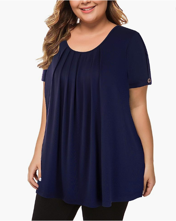 Határokon átnyúló 2025-ös export plus size női ruházat Wish Amazon európai és amerikai kerek nyakú, tiszta színű, rakott, rövid ujjú, hétköznapi póló