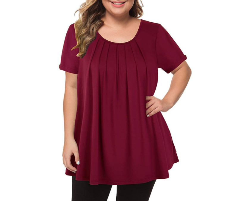 Határokon átnyúló 2025-ös export plus size női ruházat Wish Amazon európai és amerikai kerek nyakú, tiszta színű, rakott, rövid ujjú, hétköznapi póló