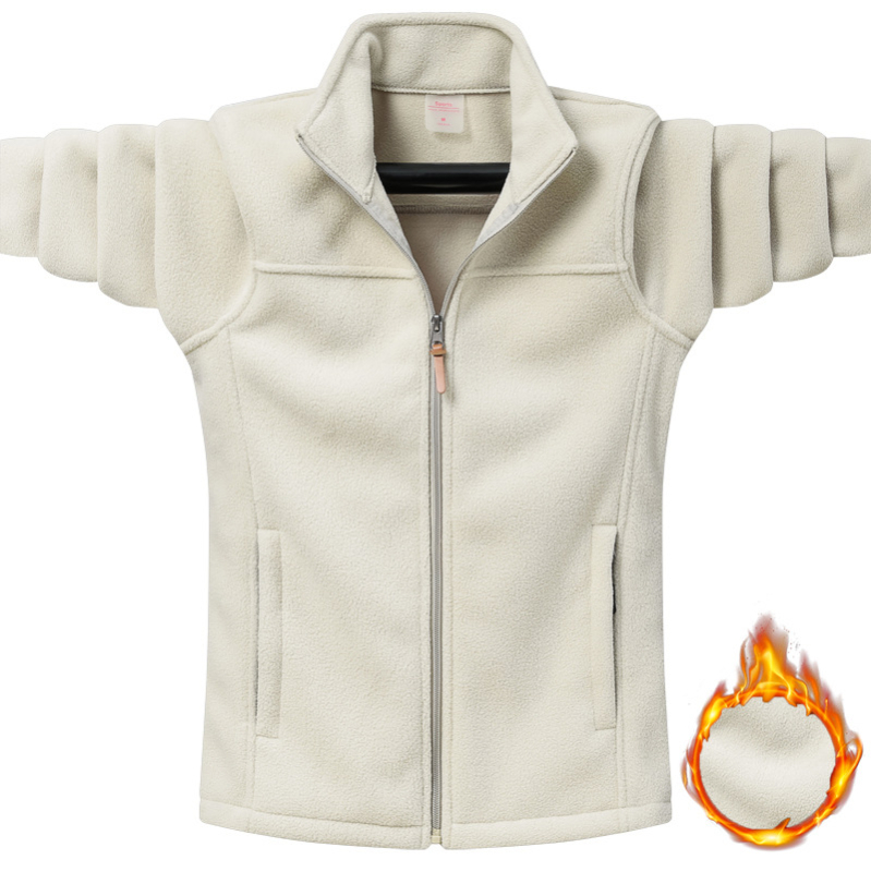 Trükitud logoga mustriga grupirõivaste üritus meeste ja naiste sügis- ja talvine korallvärvi sametfliisist paksendatud polaarfliisist jope lahtine