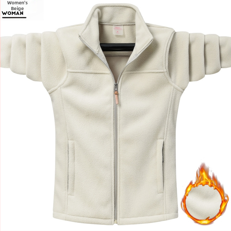 Trükitud logoga mustriga grupirõivaste üritus meeste ja naiste sügis- ja talvine korallvärvi sametfliisist paksendatud polaarfliisist jope lahtine