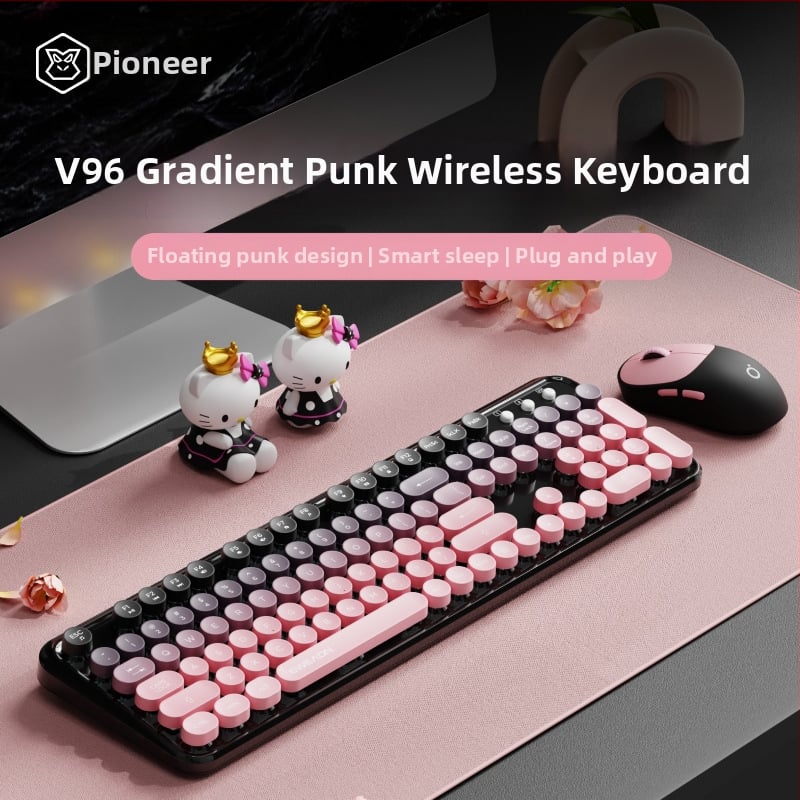 Forerunner V96 bežična tipkovnica i miš, mehanički osjećaj, bez zvuka, prijenosno računalo, vanjska ženska, uredska, punk