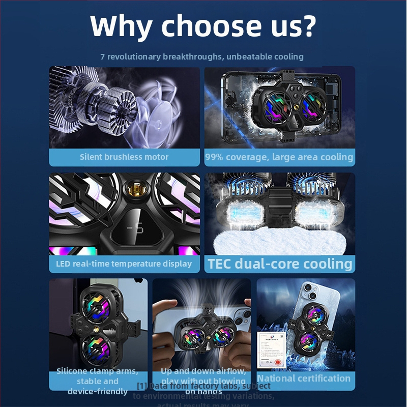 Radiatoriaus mobiliojo telefono galinis laikiklis Aušinimo artefaktas Naujas tiesioginės transliacijos skaitmeninis ekranas Dvigubas turbo magnetinis puslaidininkis