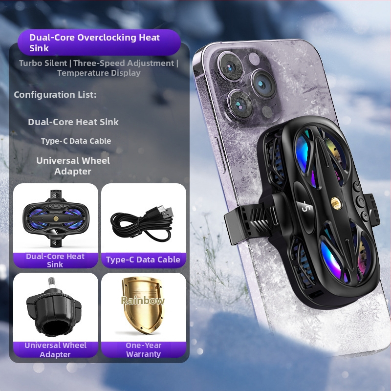 Radiatoriaus mobiliojo telefono galinis laikiklis Aušinimo artefaktas Naujas tiesioginės transliacijos skaitmeninis ekranas Dvigubas turbo magnetinis puslaidininkis