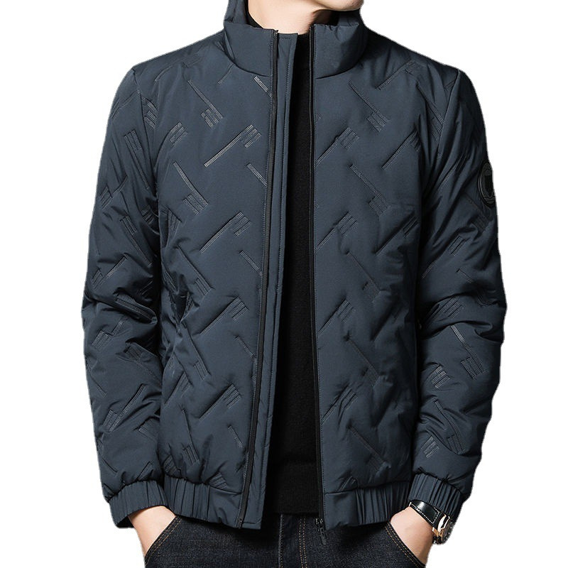 Pamučni kaput za muškarce za proljeće, jesen i zimu 2023., novi flisom podstavljeni, zadebljani ležerni jakna s pamučnom podstavom i ovratnikom, za oca srednjih godina s pamučnom podstavom