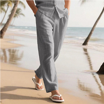 2025 Férfi Hosszú Nadrág Nyári Strandnadrág Húzózsinóros Rugalmas Derék Egyenes Egyszínű Kényelmes Napi Divat Utcai Viselet