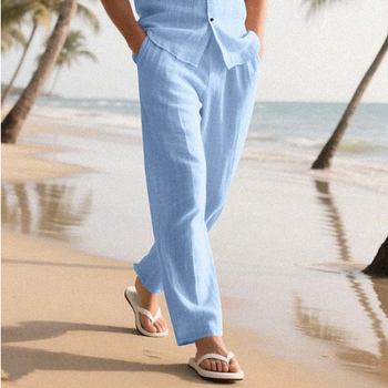 2025 Ανδρικό Μακρύ Παντελόνι Καλοκαιρινό Παντελόνι Παραλίας Κορδόνι Ελαστική Μέση Ίσια Μονόχρωμο Άνετο Καθημερινά Μόδα Streetwear