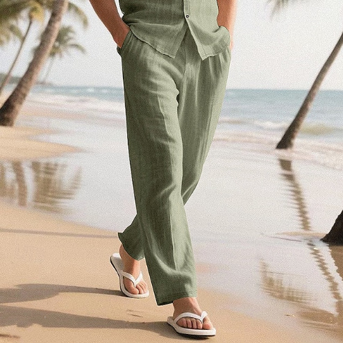 2025 Férfi Hosszú Nadrág Nyári Strandnadrág Húzózsinóros Rugalmas Derék Egyenes Egyszínű Kényelmes Napi Divat Utcai Viselet