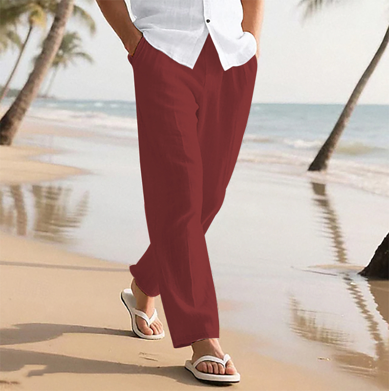 2025 Férfi Hosszú Nadrág Nyári Strandnadrág Húzózsinóros Rugalmas Derék Egyenes Egyszínű Kényelmes Napi Divat Utcai Viselet