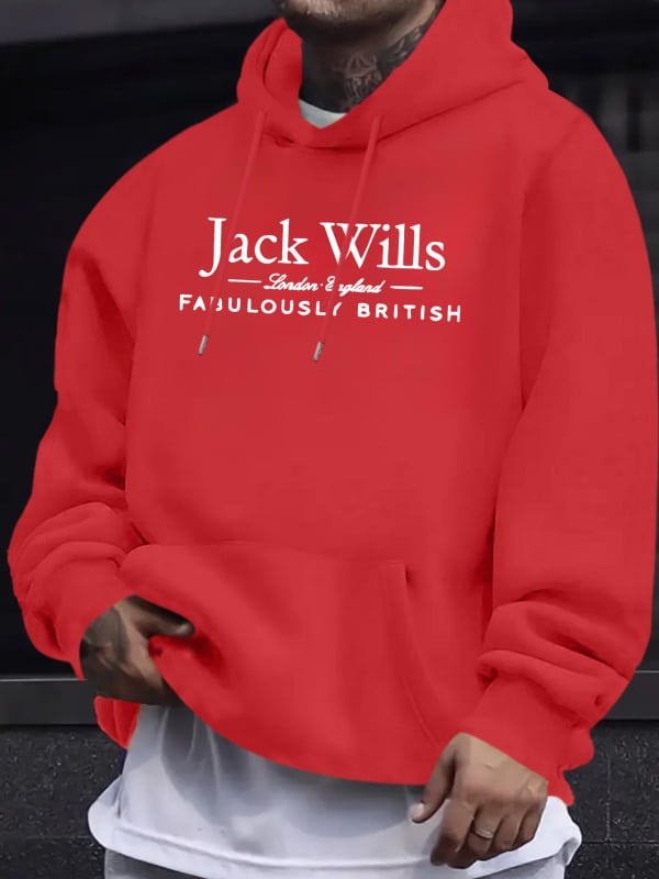 Мъжки ежедневен суитшърт с буквен принт Jack Willis - яркочервен пуловер с джоб кенгуру и