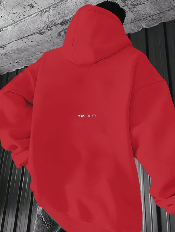 Džeka Vilisa vīriešu ikdienas sporta krekls ar apdruku — spilgti sarkans džemperis ar ķengura kabatu un