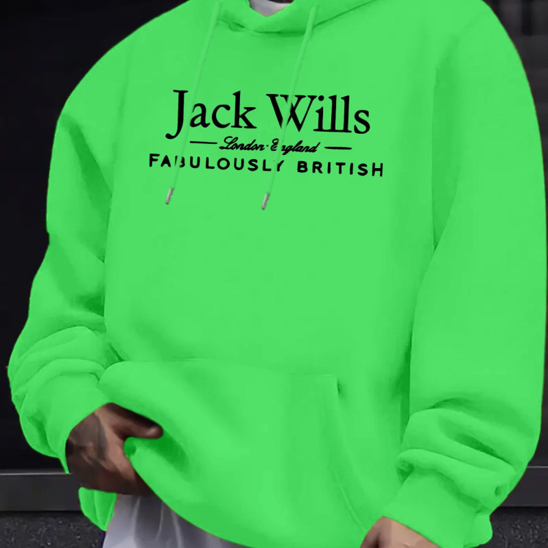 Džeka Vilisa vīriešu ikdienas sporta krekls ar apdruku — spilgti sarkans džemperis ar ķengura kabatu un