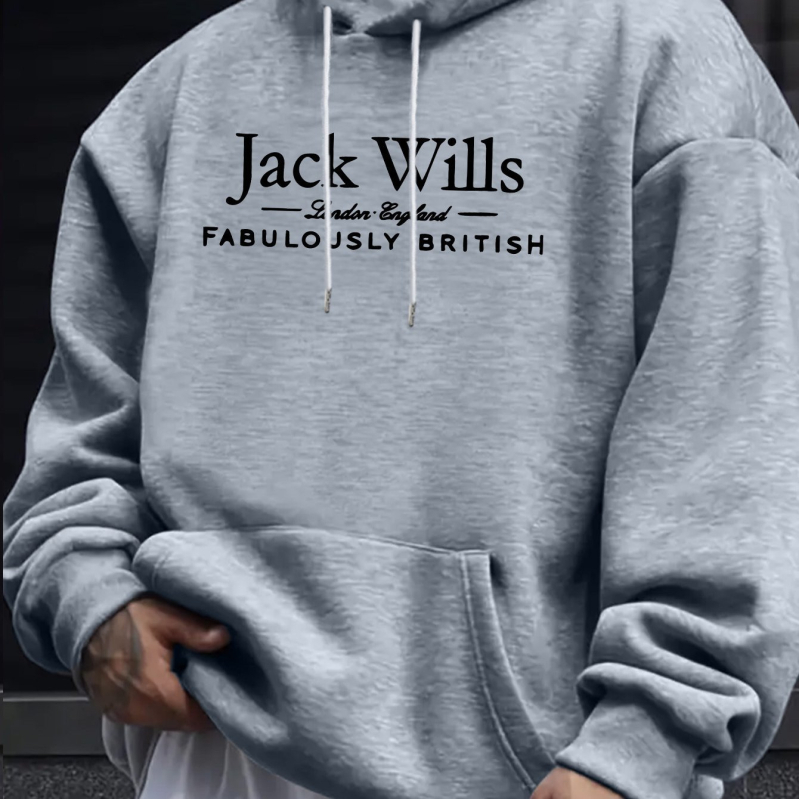 Džeka Vilisa vīriešu ikdienas sporta krekls ar apdruku — spilgti sarkans džemperis ar ķengura kabatu un