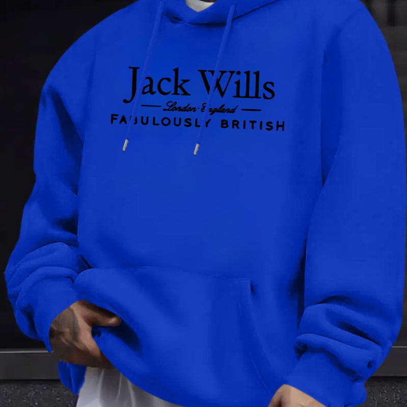 Džeka Vilisa vīriešu ikdienas sporta krekls ar apdruku — spilgti sarkans džemperis ar ķengura kabatu un