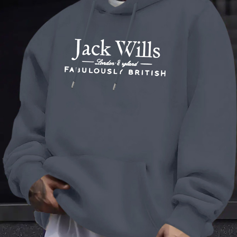 Džeka Vilisa vīriešu ikdienas sporta krekls ar apdruku — spilgti sarkans džemperis ar ķengura kabatu un