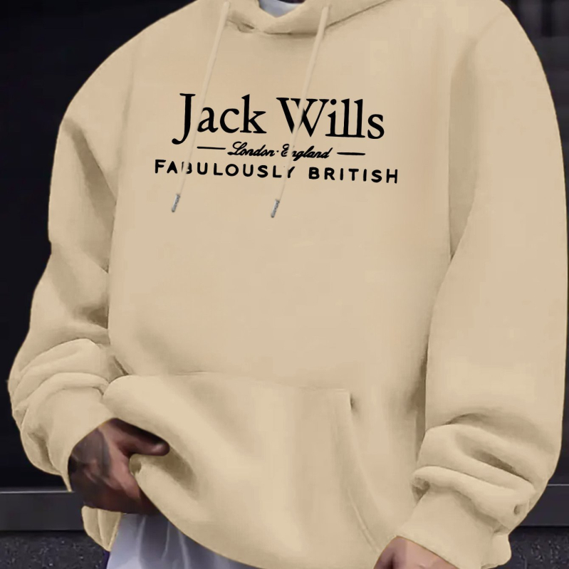 Džeka Vilisa vīriešu ikdienas sporta krekls ar apdruku — spilgti sarkans džemperis ar ķengura kabatu un