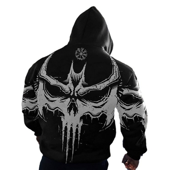 Мъжки суичър с качулка с принт на череп и прилеп, 3D дигитален печат, голям размер, европейски и американски уличен стил