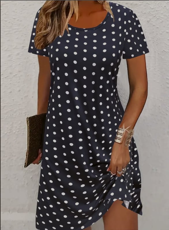 2025 Új európai és amerikai, határokon átnyúló, Amazonasból származó, forró női nyomtatott, alkalmi, rövid ujjú, kerek nyakú, nagyméretű ruha, női ruházat