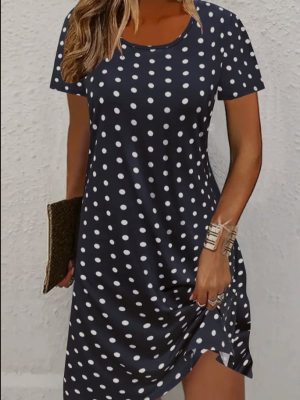 2025 Új európai és amerikai, határokon átnyúló, Amazonasból származó, forró női nyomtatott, alkalmi, rövid ujjú, kerek nyakú, nagyméretű ruha, női ruházat