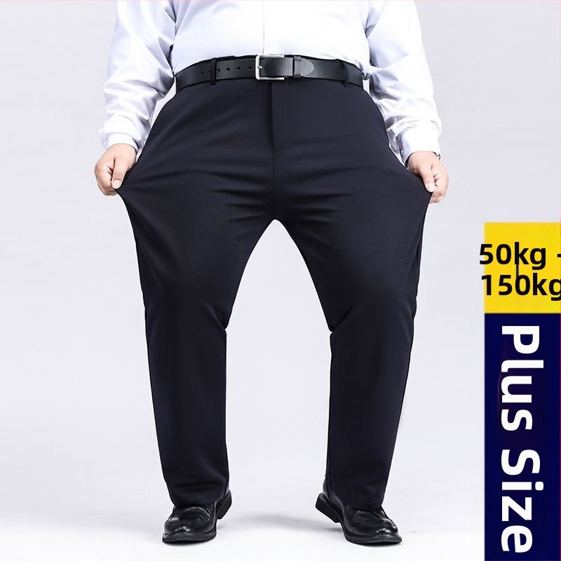 Мъжки панталони с екстра голям размер Мъжки еластични панталони за средна възраст, свободни, прави, ежедневни, с поларена подплата, удебелени