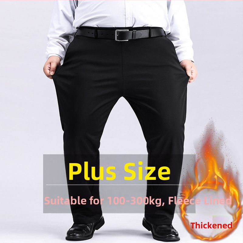 Meeste ekstra suured püksid Meeste venivad pluss-suuruses püksid Meeste keskealised lahtised sirged vabaaja püksid fliisvoodriga Paksendatud