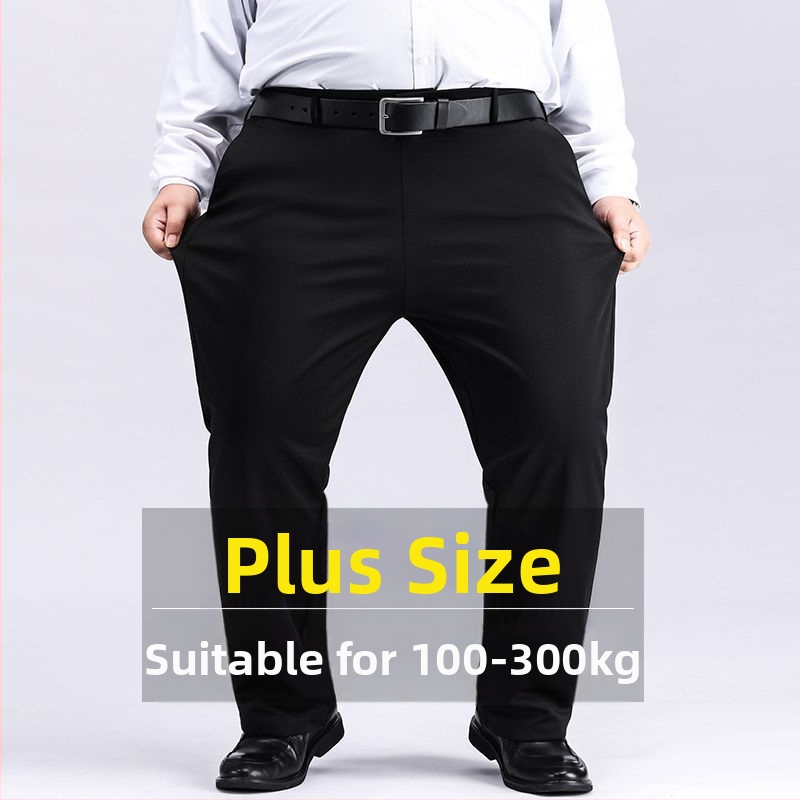 Meeste ekstra suured püksid Meeste venivad pluss-suuruses püksid Meeste keskealised lahtised sirged vabaaja püksid fliisvoodriga Paksendatud