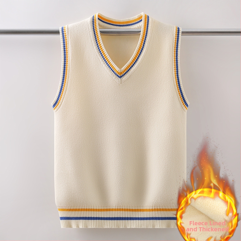 Novi proljetni, jesenski i zimski pleteni prsluk plus baršun zadebljani dječji prsluk od čistog pamuka za dječake i djevojčice srednje i velike veličine, moderan