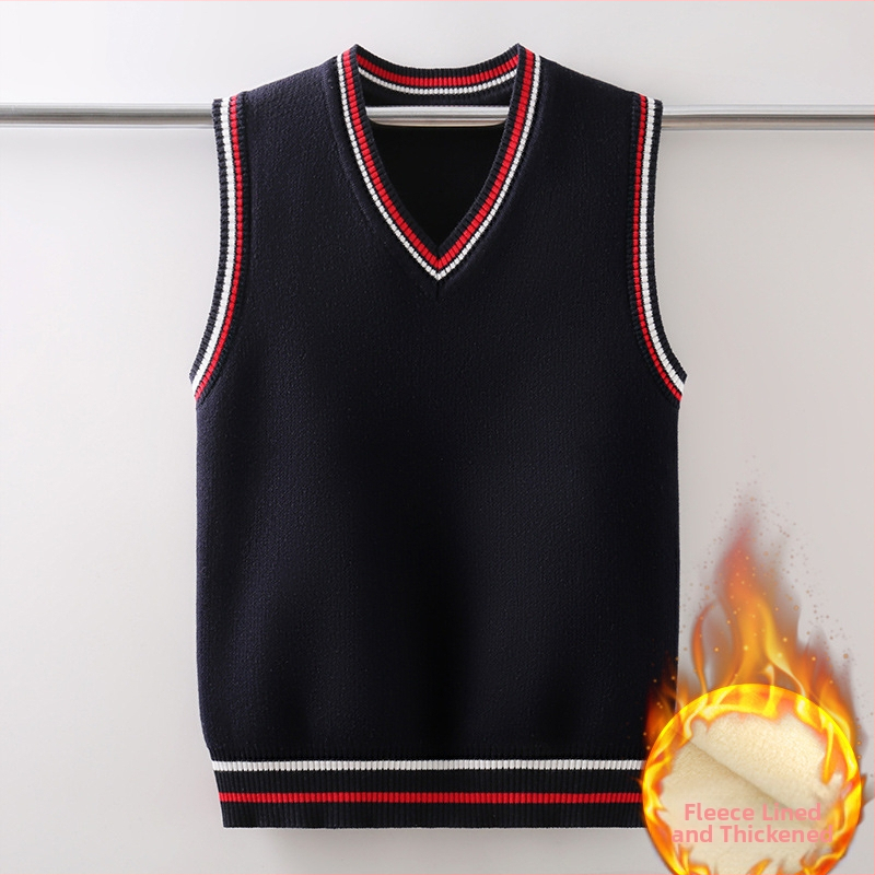 Novi proljetni, jesenski i zimski pleteni prsluk plus baršun zadebljani dječji prsluk od čistog pamuka za dječake i djevojčice srednje i velike veličine, moderan