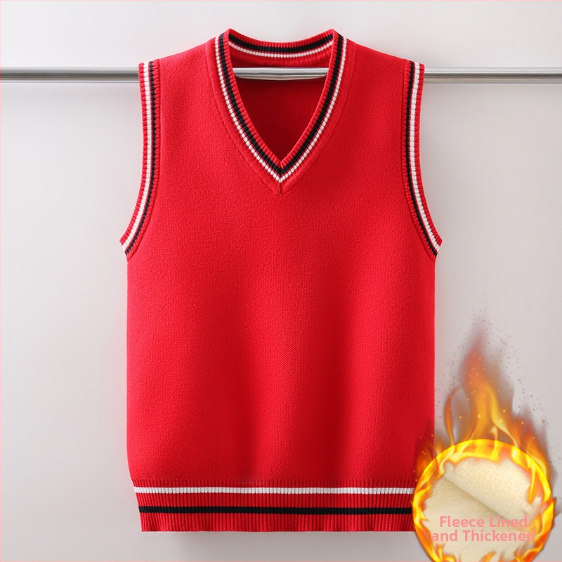 Novi proljetni, jesenski i zimski pleteni prsluk plus baršun zadebljani dječji prsluk od čistog pamuka za dječake i djevojčice srednje i velike veličine, moderan