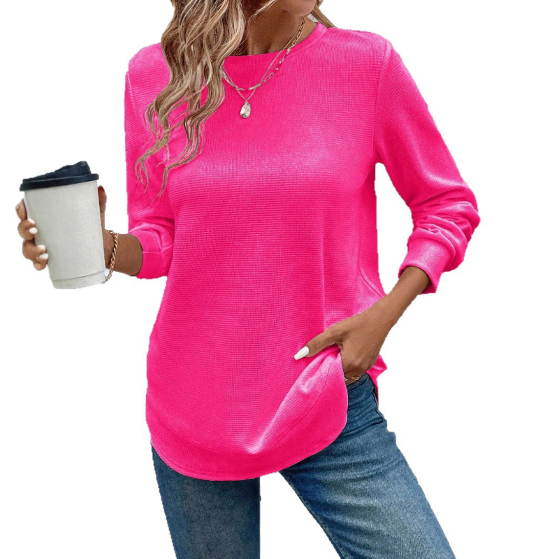 2025-ös európai és amerikai Amazon export őszi és téli új, laza, elegáns, divatos női tiszta színű, kerek nyakú, hosszú ujjú pulóver