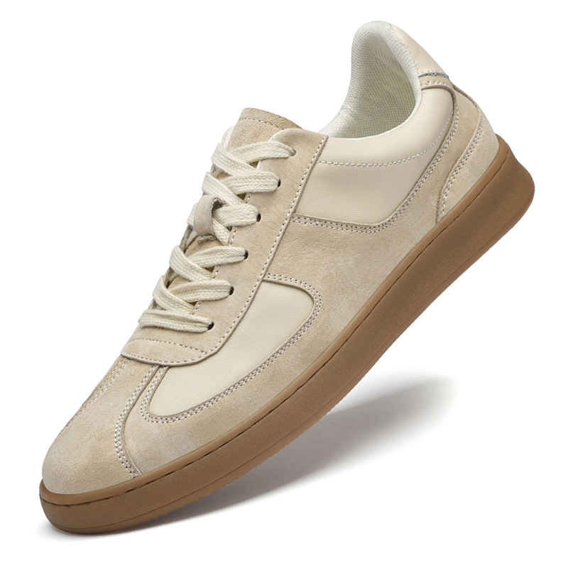 Viršutinio sluoksnio karvės odos treniruočių bateliai vyrams, aukštos kokybės, siūti karvės odos padu, patogūs, kvėpuojantys sportiniai laisvalaikio vyriški riedlenčių bateliai.