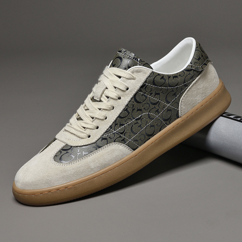 Viršutinio sluoksnio karvės odos treniruočių bateliai vyrams, aukštos kokybės, siūti karvės odos padu, patogūs, kvėpuojantys sportiniai laisvalaikio vyriški riedlenčių bateliai.