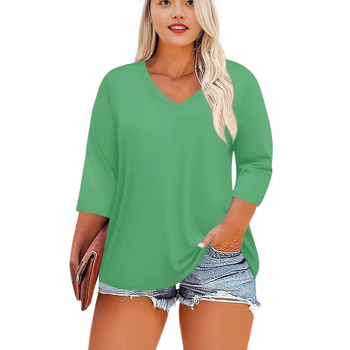 2025 Διασυνοριακό Amazon Νέο Γυναικείο Μεγάλο Μέγεθος Fat Model με V-Neck και μανίκια 7 τετάρτων σε Pure Color