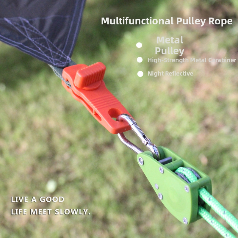 Външен навес с фиксирано въже за вятър, голям обтегач на въже за палатка, ветроустойчиво въже, метална ролка, регулираща светлоотразителна катарама