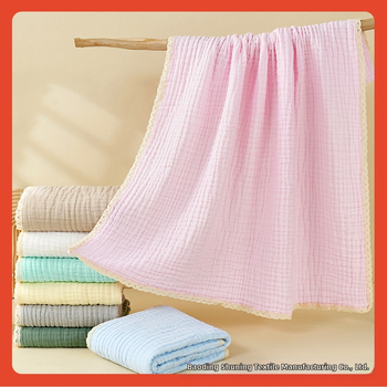 ✅ Πετσέτα μπάνιου Amazon Cross-Border με τυπωμένο λογότυπο, Κουβέρτα για νεογέννητα μωρά, Κουβέρτα έξι στρώσεων από δαντέλα απλής γάζας σε μπεζ απόχρωση