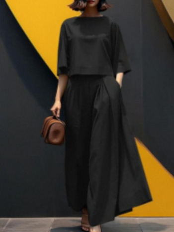 2025 Ευρωπαϊκό και Αμερικανικό Διασυνοριακό Νέο Κορεατικό Στυλ Μοντέρνο Κοστούμι με Μεσαίο Μανίκι, Χαλαρό Κομψό Παντελόνι με Φαρδιά Πόδια