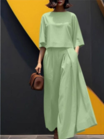 2025 Ευρωπαϊκό και Αμερικανικό Διασυνοριακό Νέο Κορεατικό Στυλ Μοντέρνο Κοστούμι με Μεσαίο Μανίκι, Χαλαρό Κομψό Παντελόνι με Φαρδιά Πόδια