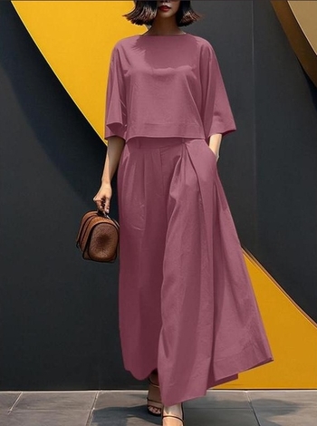 2025 Ευρωπαϊκό και Αμερικανικό Διασυνοριακό Νέο Κορεατικό Στυλ Μοντέρνο Κοστούμι με Μεσαίο Μανίκι, Χαλαρό Κομψό Παντελόνι με Φαρδιά Πόδια