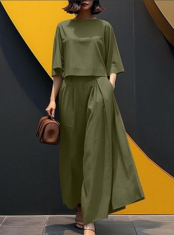 2025 Ευρωπαϊκό και Αμερικανικό Διασυνοριακό Νέο Κορεατικό Στυλ Μοντέρνο Κοστούμι με Μεσαίο Μανίκι, Χαλαρό Κομψό Παντελόνι με Φαρδιά Πόδια