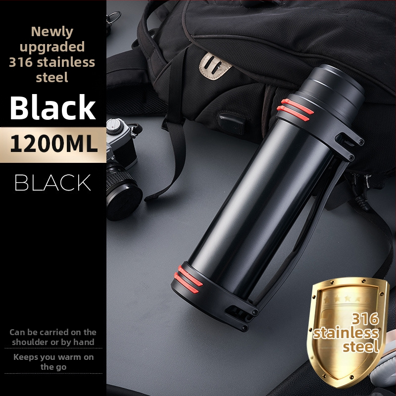 Didelės talpos kelioninis termosas, atnaujintas iš 316 nerūdijančio plieno, šilto vandens butelis, nešiojamas automobilio vandens puodelis, skirtas buitiniam naudojimui lauke.