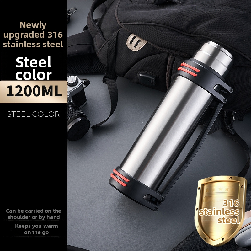 Didelės talpos kelioninis termosas, atnaujintas iš 316 nerūdijančio plieno, šilto vandens butelis, nešiojamas automobilio vandens puodelis, skirtas buitiniam naudojimui lauke.