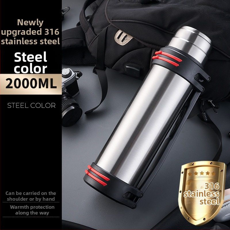 Didelės talpos kelioninis termosas, atnaujintas iš 316 nerūdijančio plieno, šilto vandens butelis, nešiojamas automobilio vandens puodelis, skirtas buitiniam naudojimui lauke.