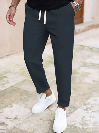 Φθινόπωρο 2025 Νέο Casual Παντελόνι με Στενή Εφαρμογή, Μονόχρωμο, Casual Παντελόνι με Τσέπες και Κορδόνι