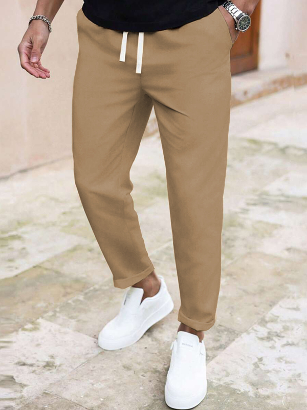 2025 őszi új, lezser, karcsúsított, rövidített nadrág, egyszínű, húzózsinóros, lezser, zsebes nadrág