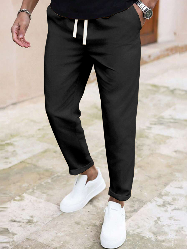 2025 őszi új, lezser, karcsúsított, rövidített nadrág, egyszínű, húzózsinóros, lezser, zsebes nadrág