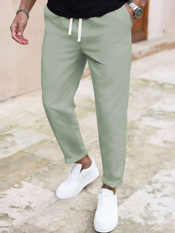 2025 őszi új, lezser, karcsúsított, rövidített nadrág, egyszínű, húzózsinóros, lezser, zsebes nadrág